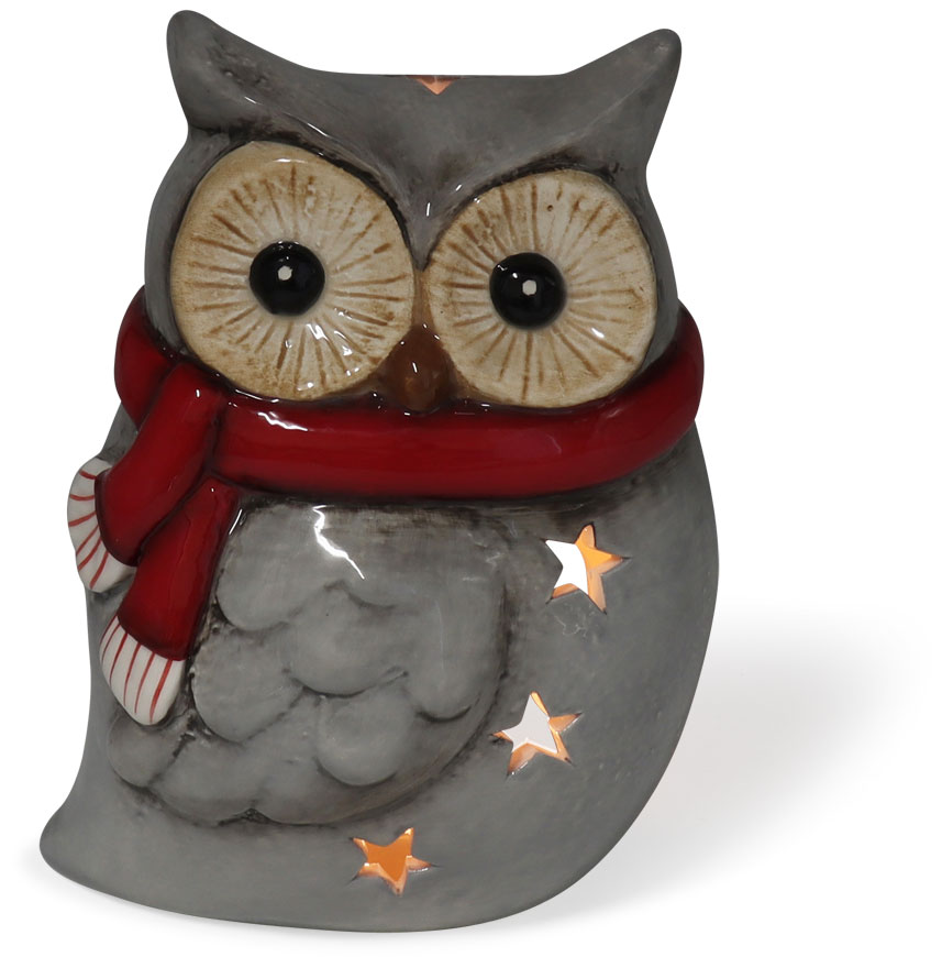 Tealight holder owl Ingeborg gray