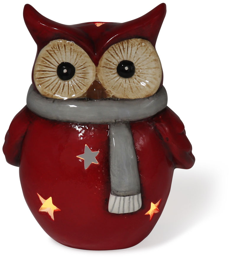 Tealight holder owl Ingeborg red