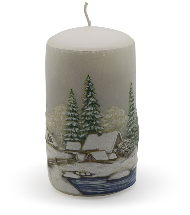 Candle cylinder "Winterdorf" (winter village) creme